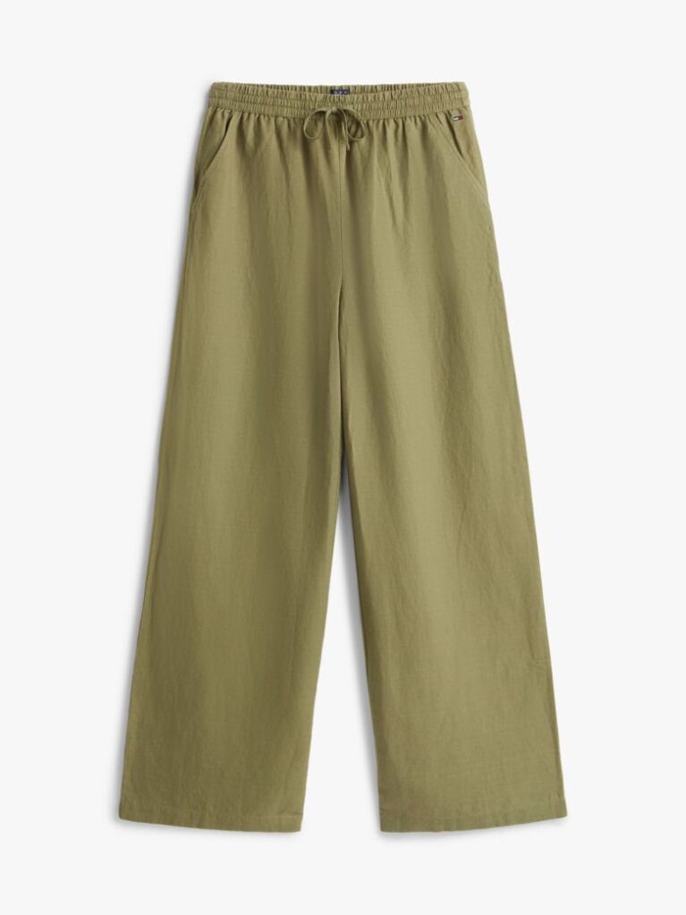 Green Loose Linen Blend Drawstring Trousers  Women