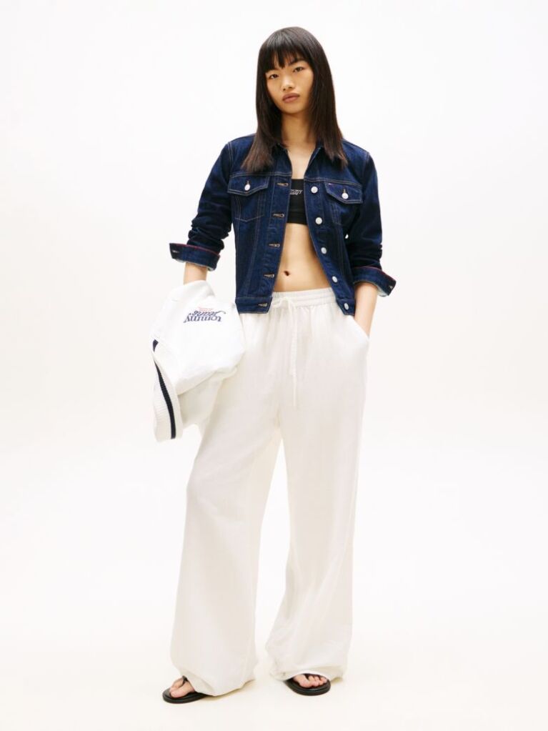 White Loose Linen Blend Drawstring Trousers  Women