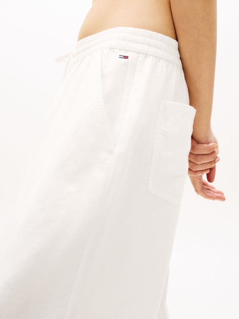 White Loose Linen Blend Drawstring Trousers  Women