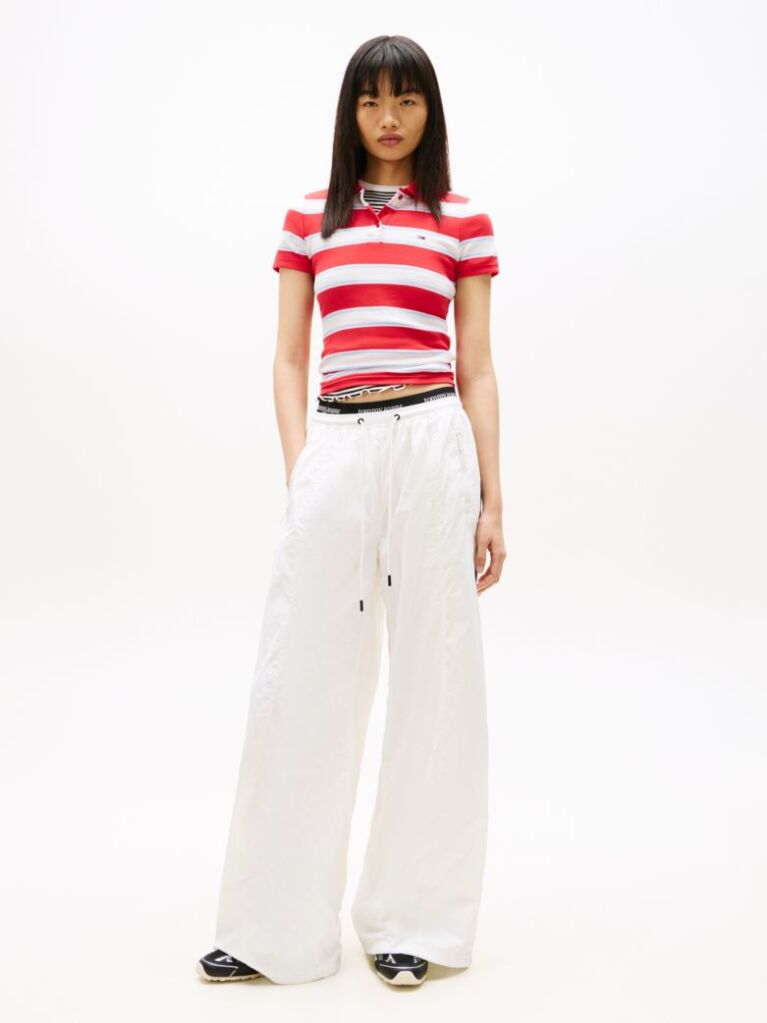 White Repeat Logo Tape Wide Leg Joggers  Women