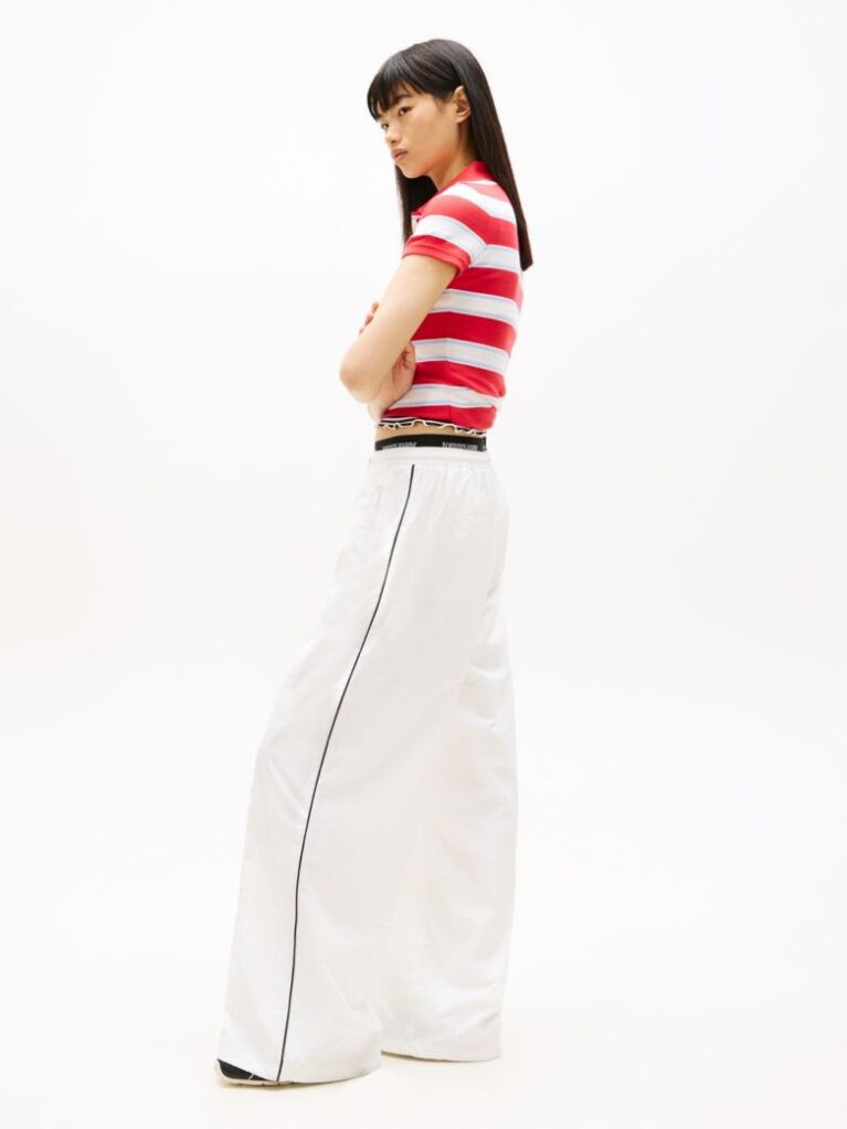 White Repeat Logo Tape Wide Leg Joggers  Women