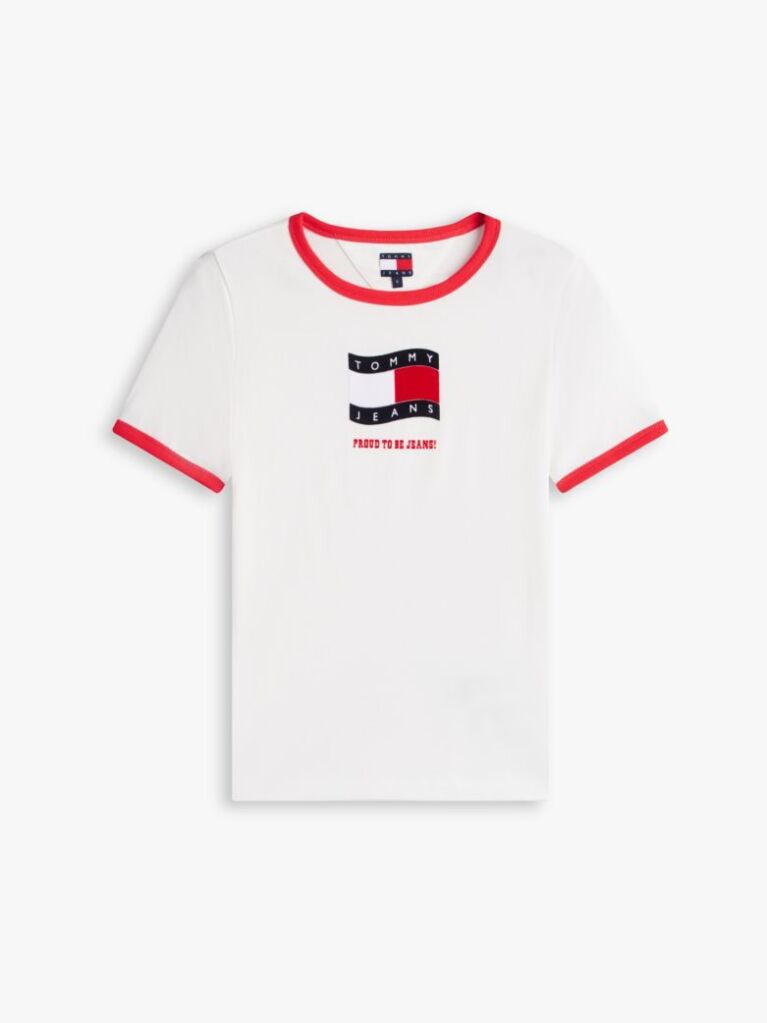 Άσπρο T-Shirt Με Wavy Σημαιάκι Σε Αντίθεση  Γυναίκες