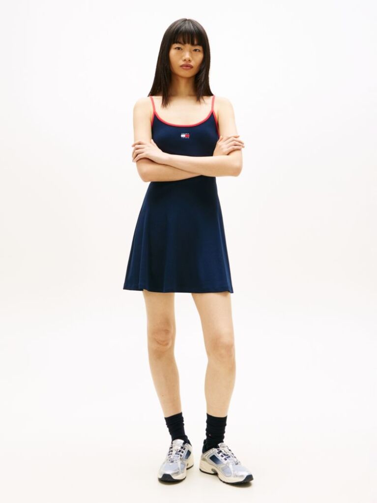 Blue Tommy Badge Strap Mini Skater Dress  Women