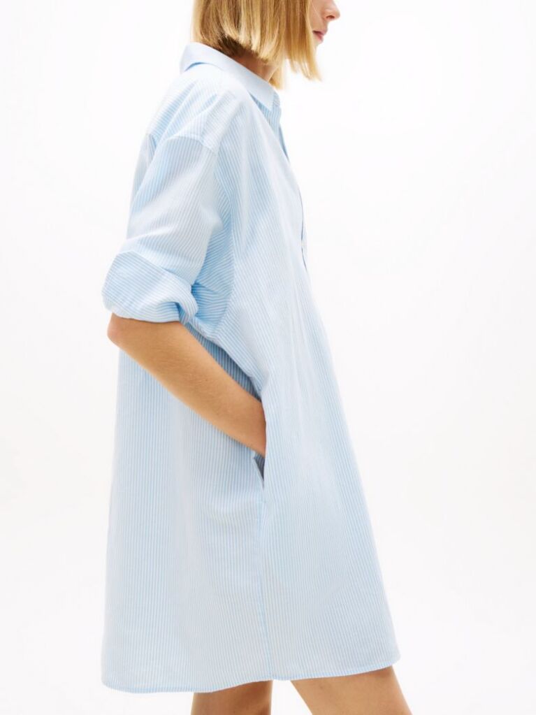 Μπλε Oversized Λινό Φόρεμα Πουκαμίσα  Γυναίκες