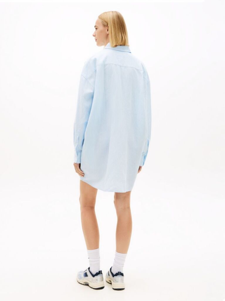Μπλε Oversized Λινό Φόρεμα Πουκαμίσα  Γυναίκες