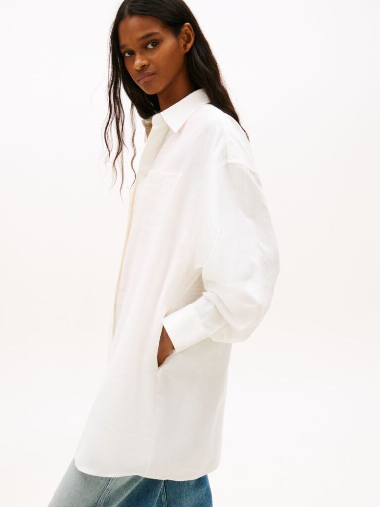 Μπεζ Oversized Λινό Φόρεμα Πουκαμίσα  Γυναίκες