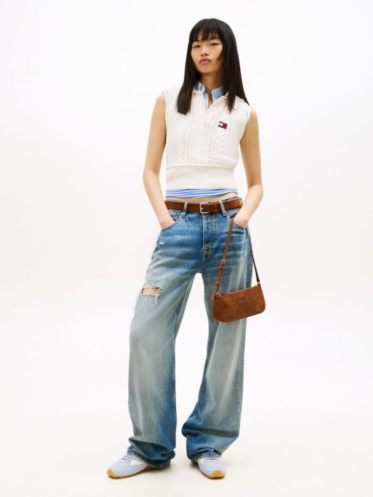 Denim Mia Distressed Mid Rise Relaxed Straight Leg Jeans  Women