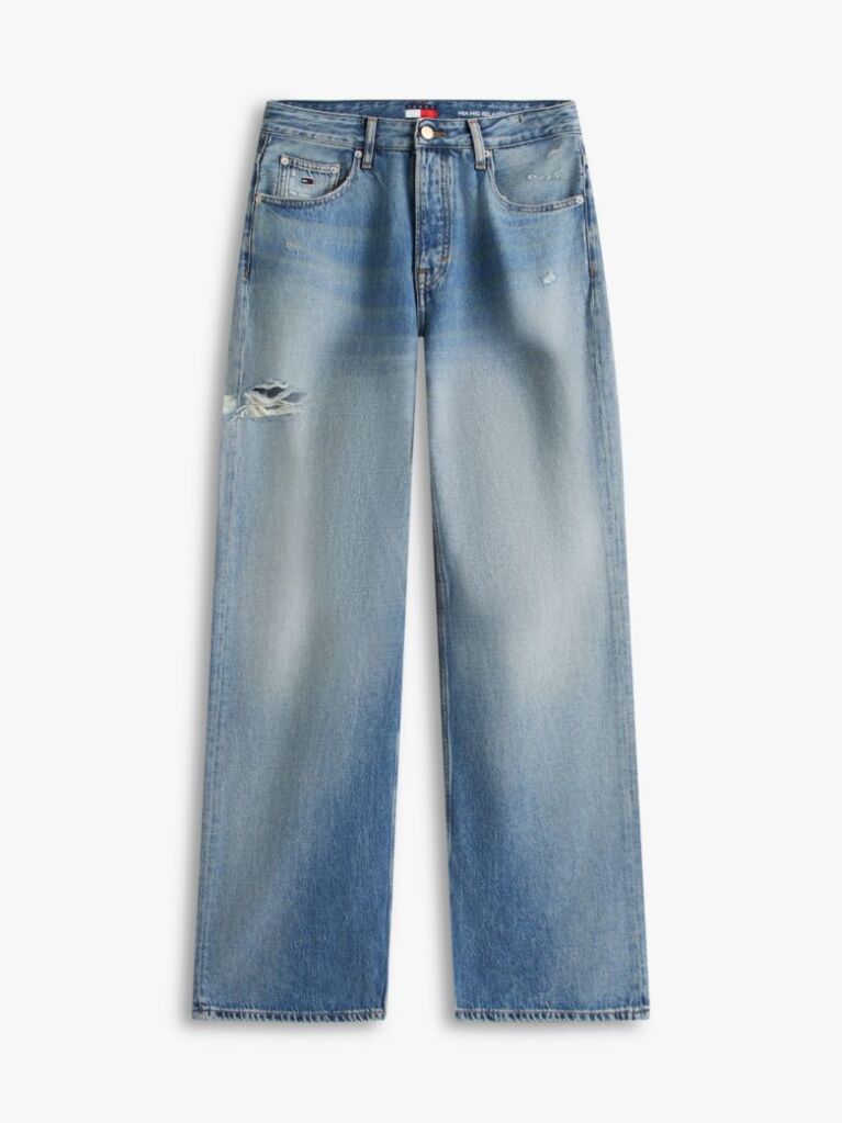 Denim Mia Distressed Mid Rise Relaxed Straight Leg Jeans  Women