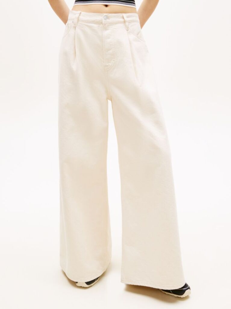 Denim Pleated Mid Rise Loose Straight Leg Jeans  Women