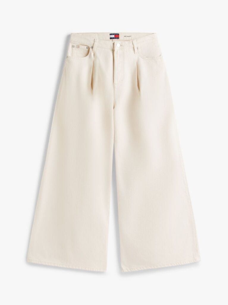 Denim Pleated Mid Rise Loose Straight Leg Jeans  Women