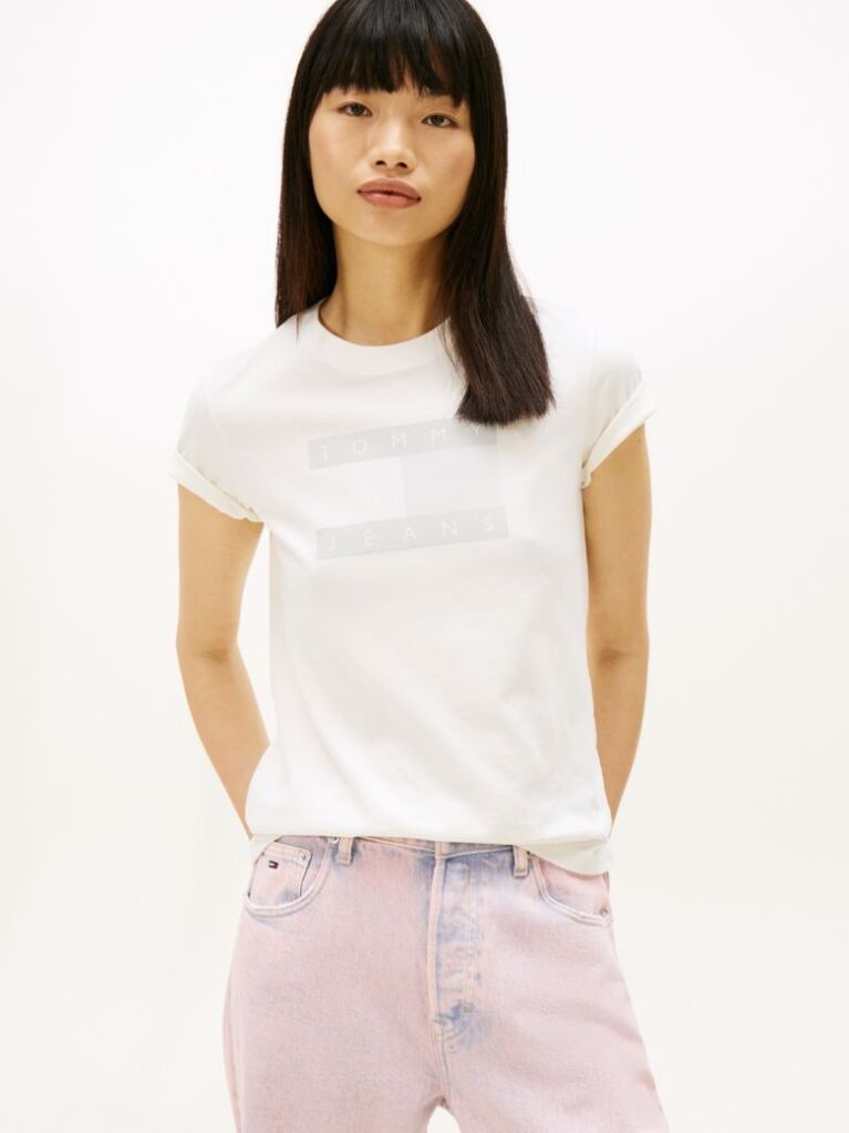 White Tonal Tommy Flag T-Shirt  Women