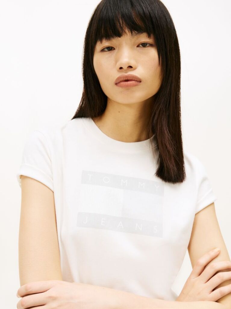 White Tonal Tommy Flag T-Shirt  Women