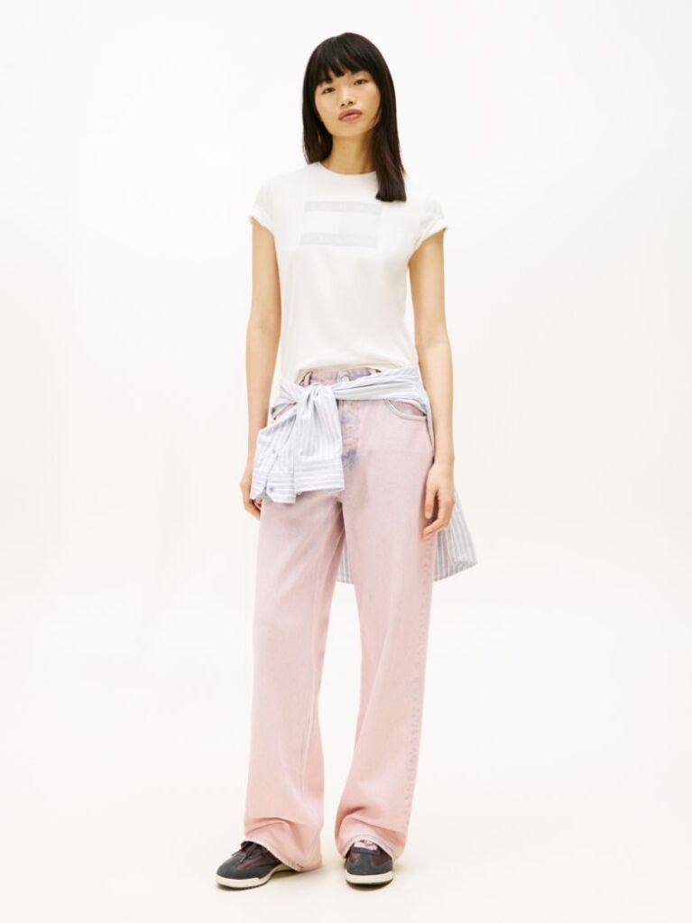 White Tonal Tommy Flag T-Shirt  Women