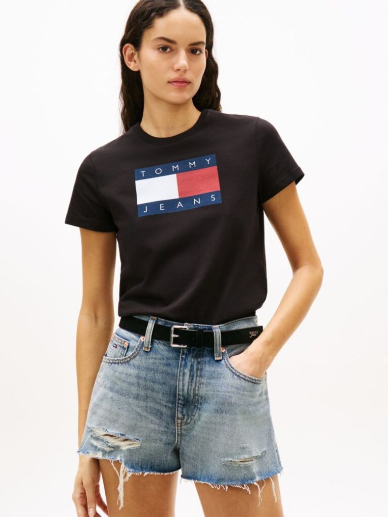 Black Tonal Tommy Flag T-Shirt  Women