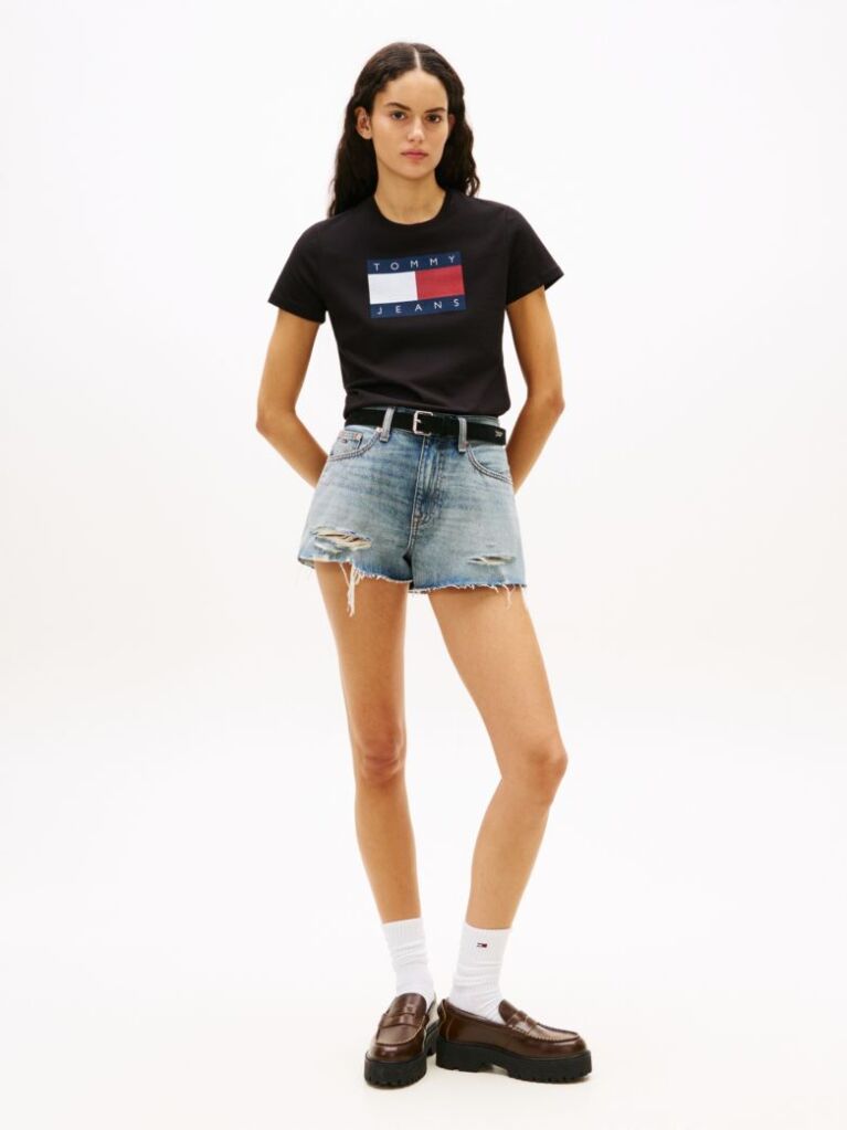 Black Tonal Tommy Flag T-Shirt  Women