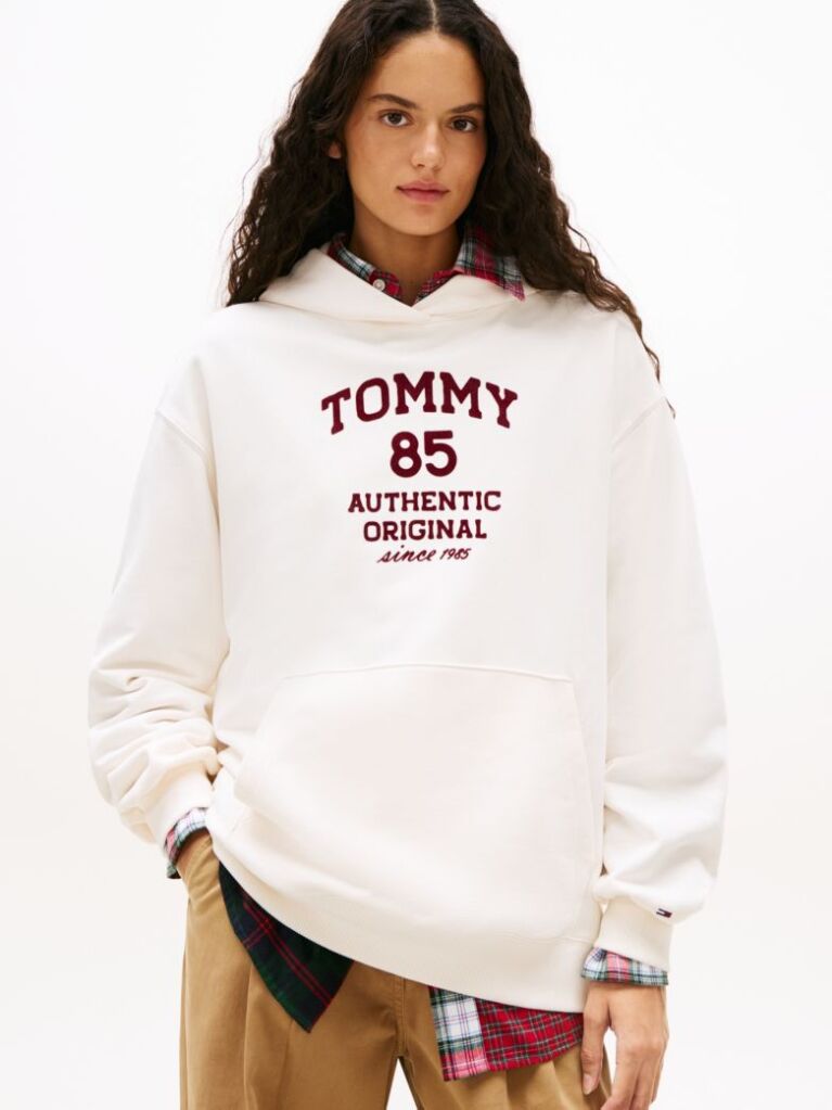 White 1985 Flock Logo Oversized Hoody  Women