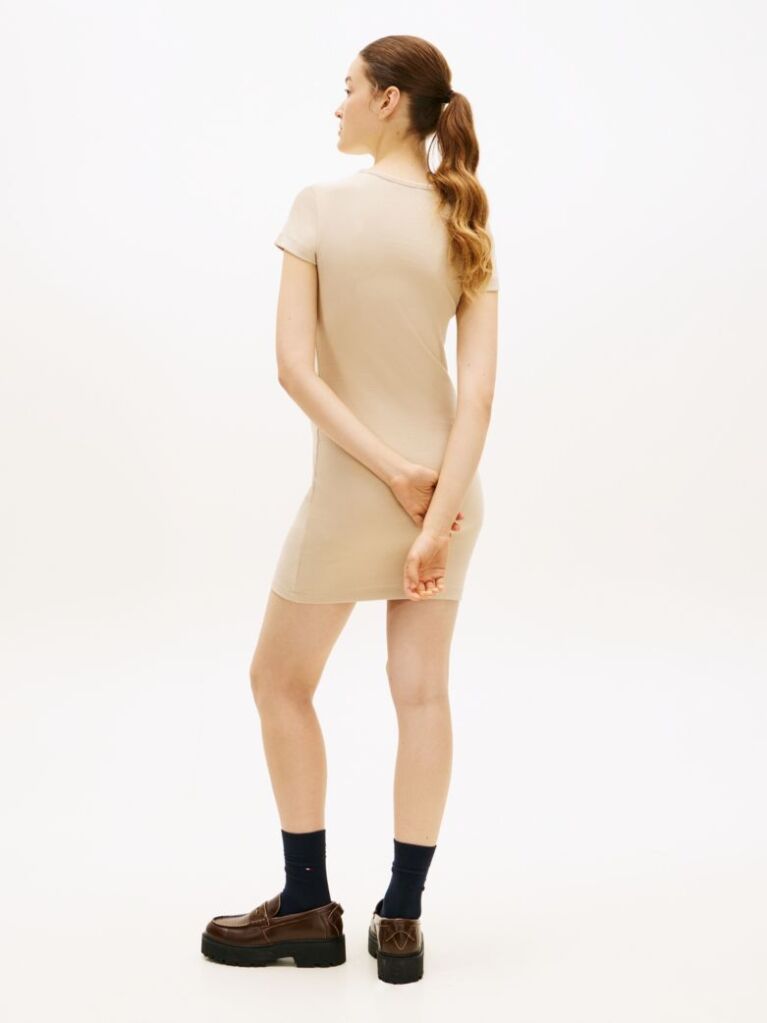 Beige Flag Slim Ribbed Mini Bodycon Dress  Women