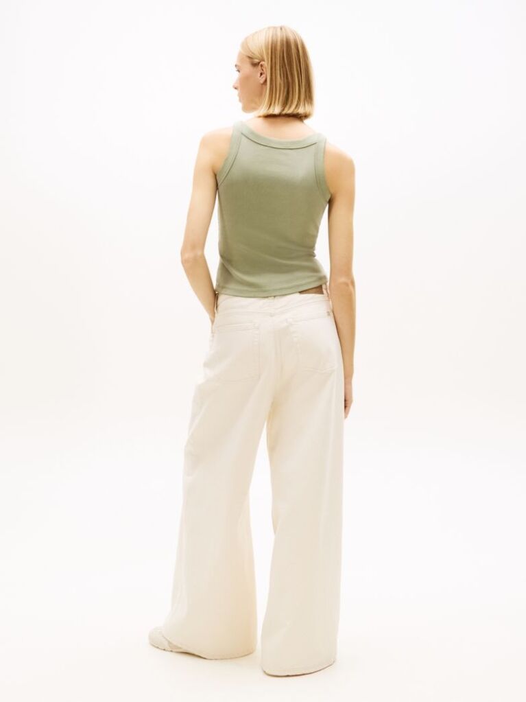 Green Ribbed Tonal Logo Slim Tank Top  Women