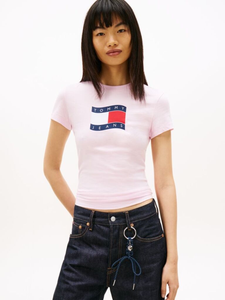 Pink Wavy Flag Jersey Slim T-Shirt  Women