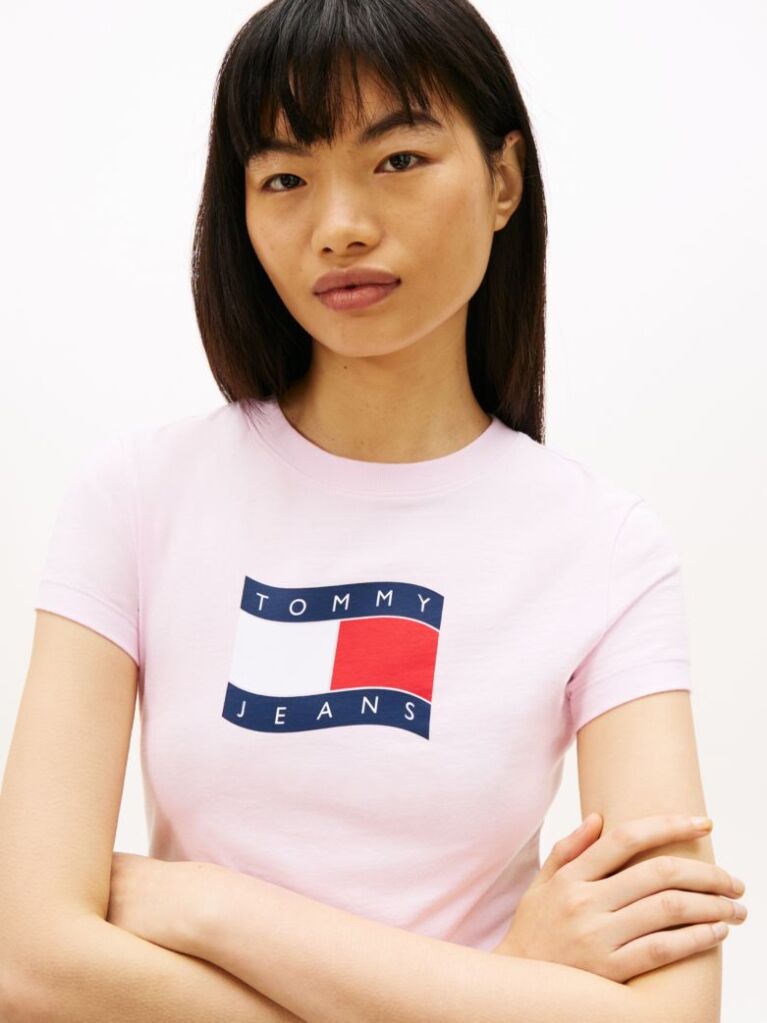 Pink Wavy Flag Jersey Slim T-Shirt  Women