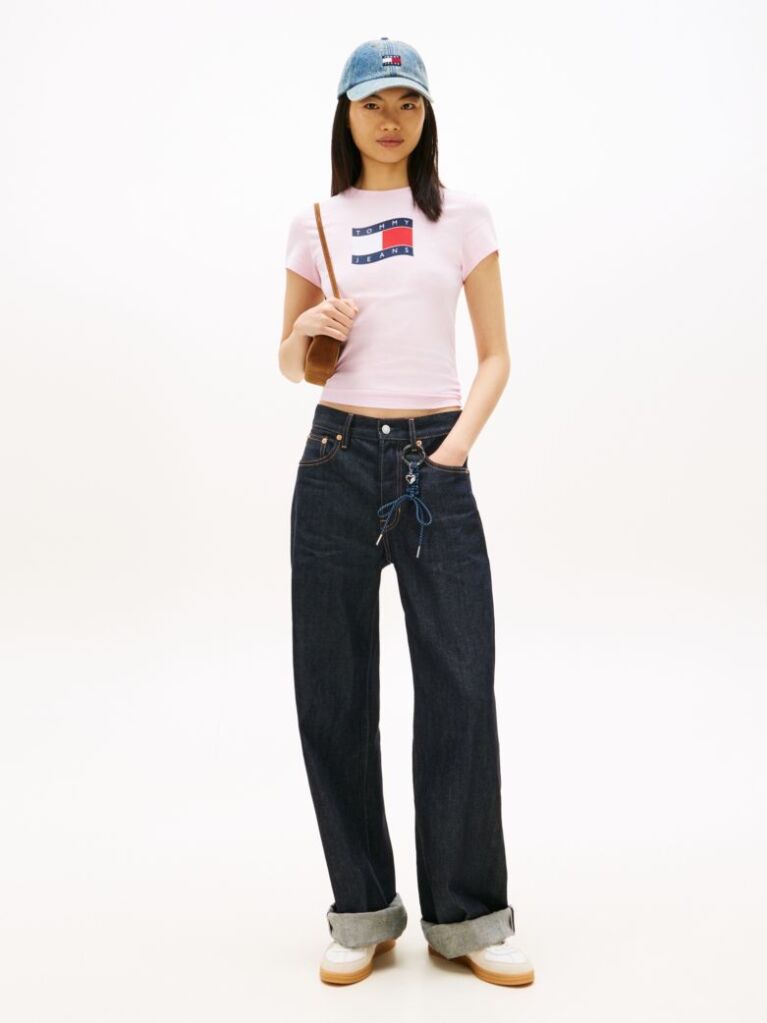 Pink Wavy Flag Jersey Slim T-Shirt  Women
