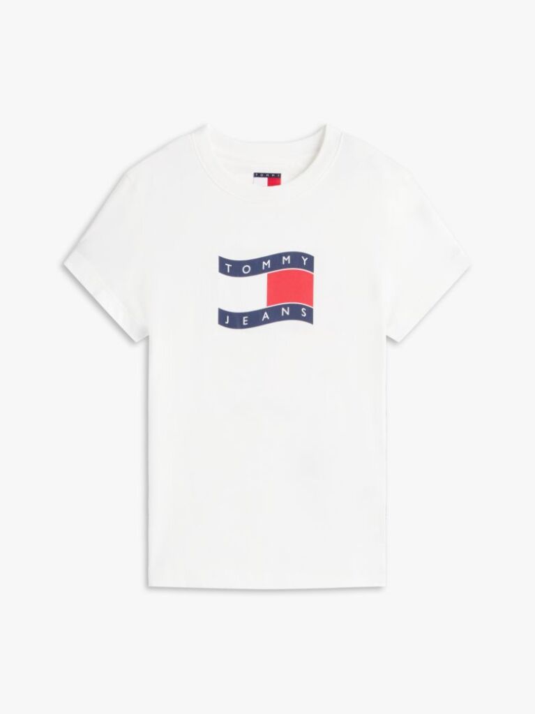White Wavy Flag Jersey Slim T-Shirt  Women