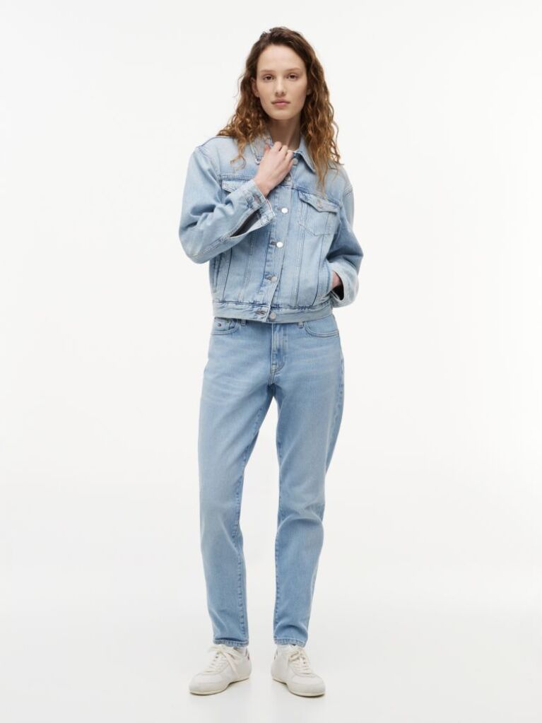 Denim Whiskered Flag Embroidery Mid Rise Slim Jeans  Women