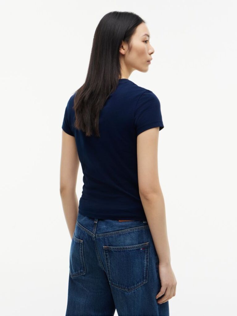 Μπλε T-Shirt Σε Στενή Γραμμή Με Λογότυπο  Γυναίκες