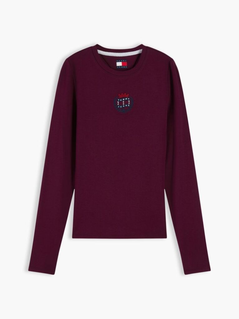 Μωβ Μακρυμάνικο T-Shirt Σε Στενή Γραμμή Με Οικόσημο  Γυναίκες
