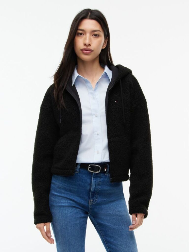 Μαύρο Hoody Με Teddy Fleece Φινίρισμα Και Φερμουάρ  Γυναίκες