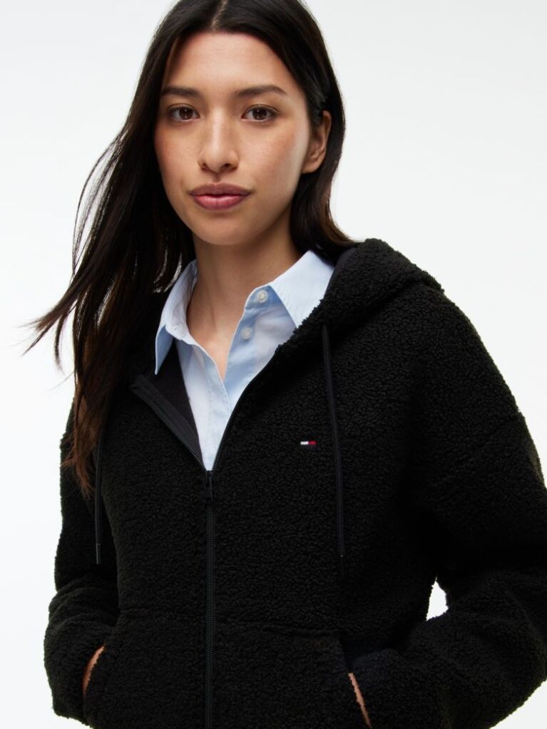 Μαύρο Hoody Με Teddy Fleece Φινίρισμα Και Φερμουάρ  Γυναίκες