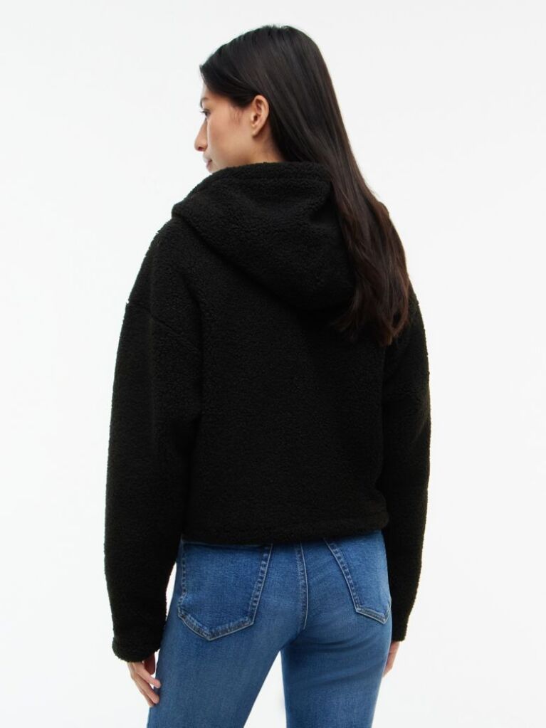 Μαύρο Hoody Με Teddy Fleece Φινίρισμα Και Φερμουάρ  Γυναίκες