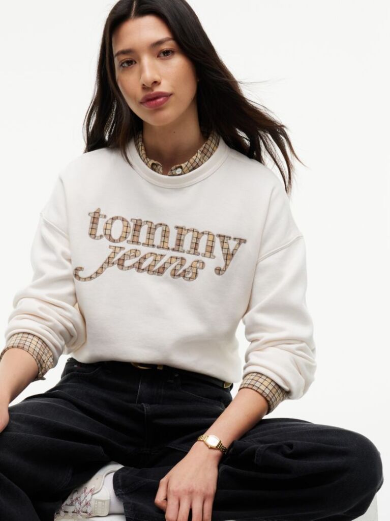 Άσπρο Fleece Φούτερ Σε Boxy Γραμμή Με Λογότυπο Και Κλασική Λαιμόκοψη  Γυναίκες