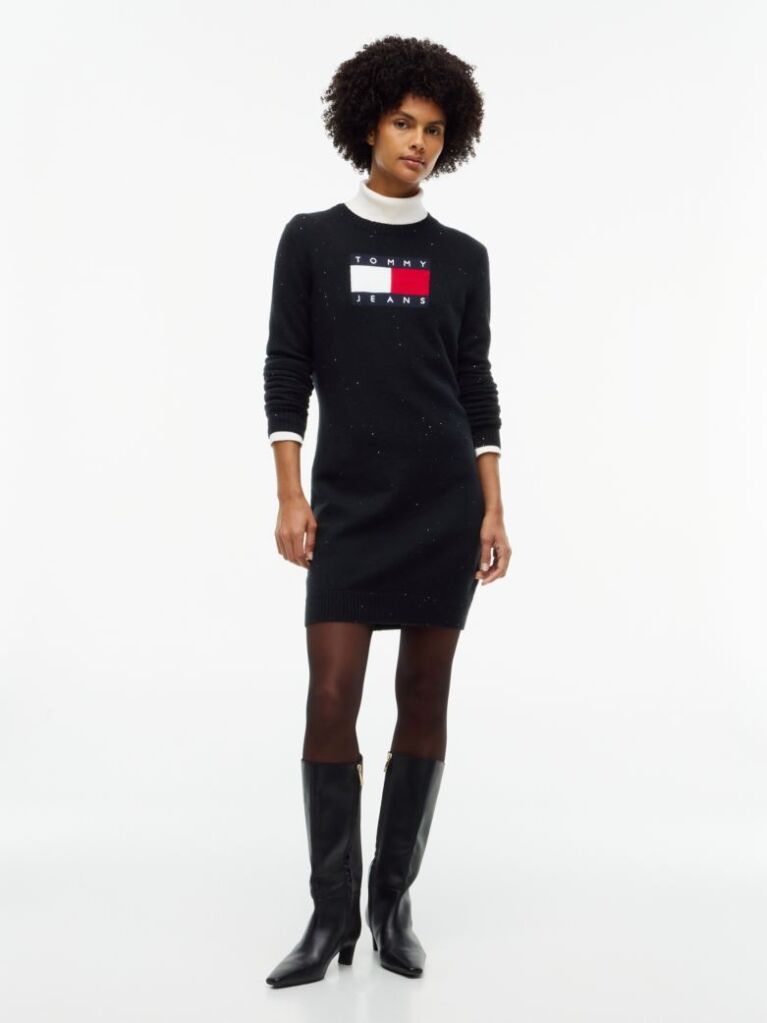 Black Sparkle Flag Badge Mini Jumper Dress  Women