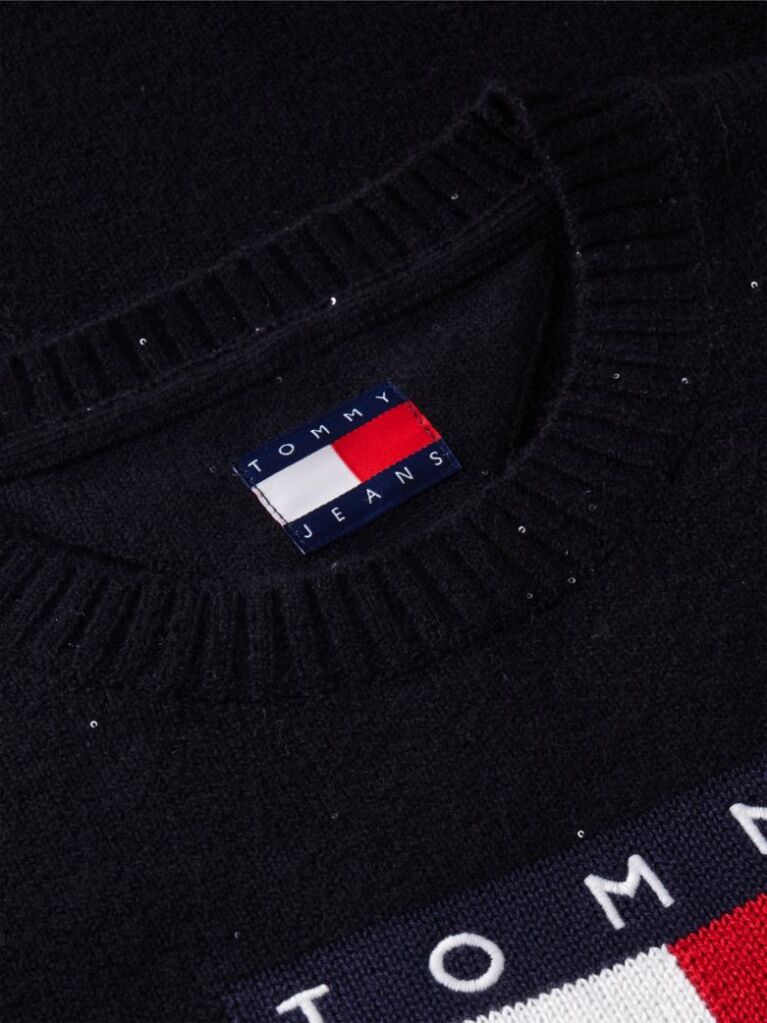 Black Sparkle Flag Badge Mini Jumper Dress  Women