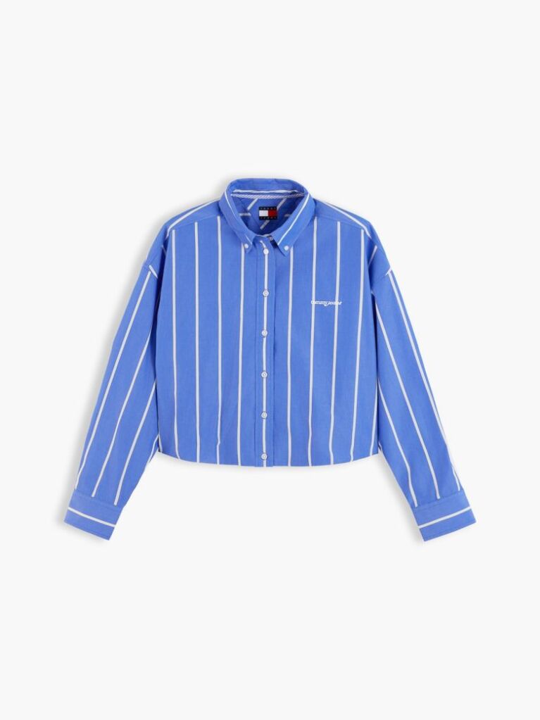 Multi Πουκάμισο Oversized Cropped Από Ποπλίνα   Γυναίκες