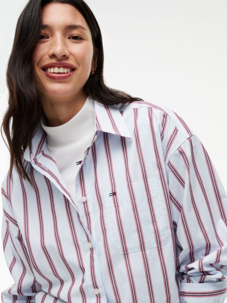 Multi Oversized Fit Yarn Dyed Poplin Shirt  Women