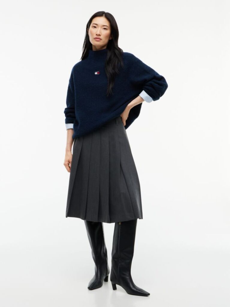 Blue Tommy Badge Mock Neck Jumper With Alpaca  Women