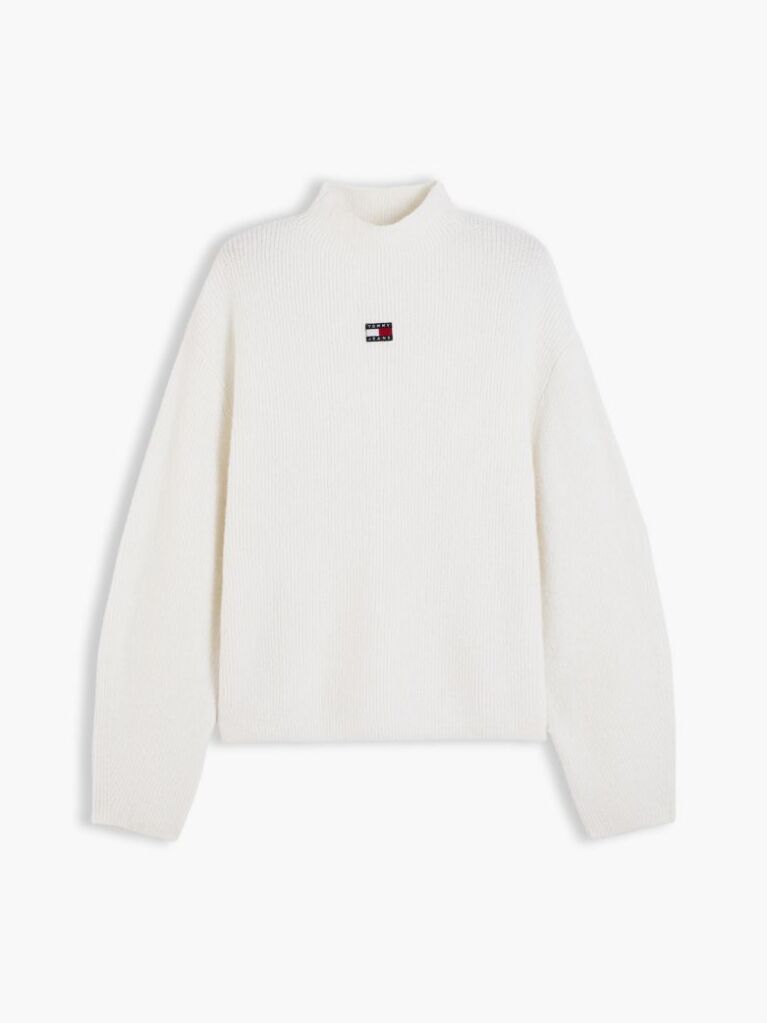 White Tommy Badge Mock Neck Jumper With Alpaca  Women