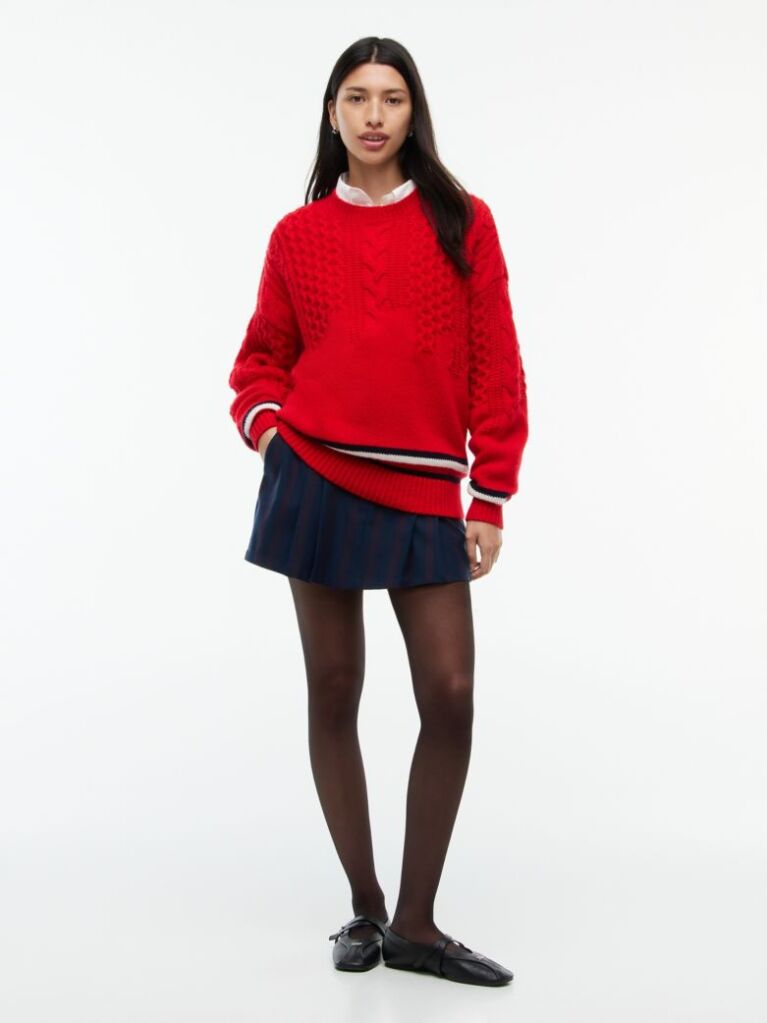 Red Pure Wool Cable Knit Oversized Jumper  Women