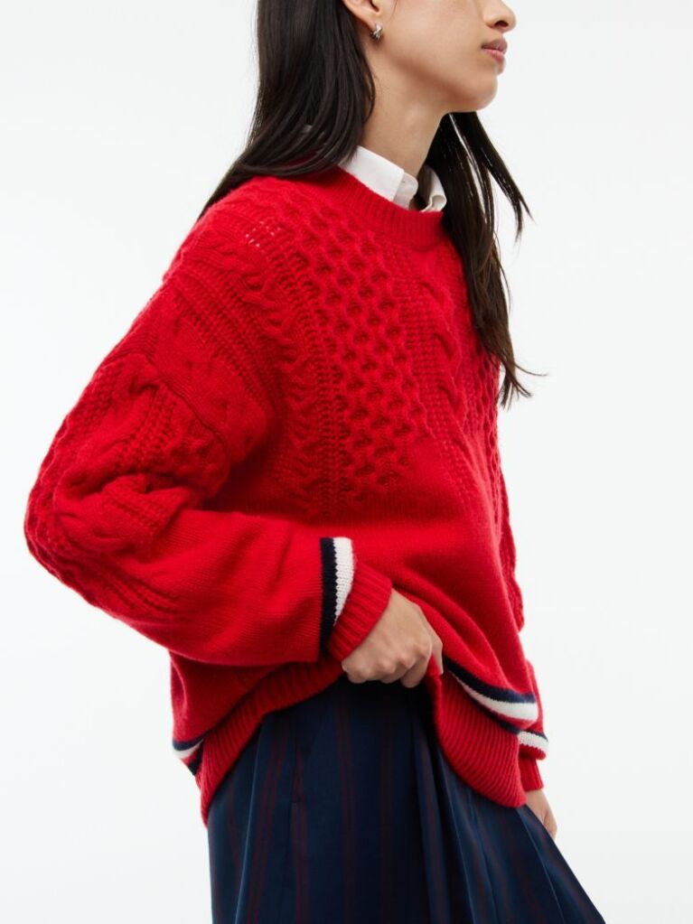 Red Pure Wool Cable Knit Oversized Jumper  Women