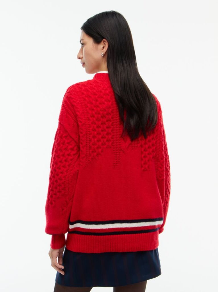 Red Pure Wool Cable Knit Oversized Jumper  Women
