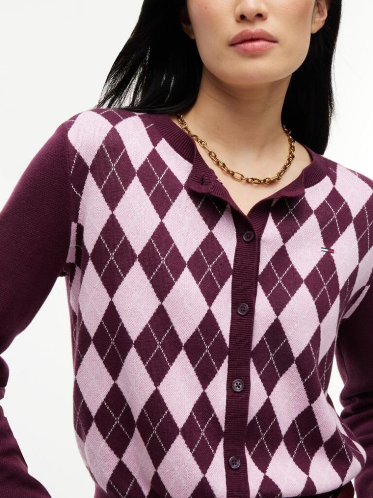 Multi Argyle Crew Neck Cardigan  Women
