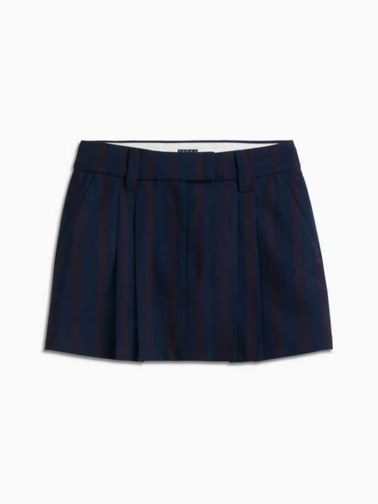 Blue Wool Blend Pleated A-Line Mini Skirt  Women