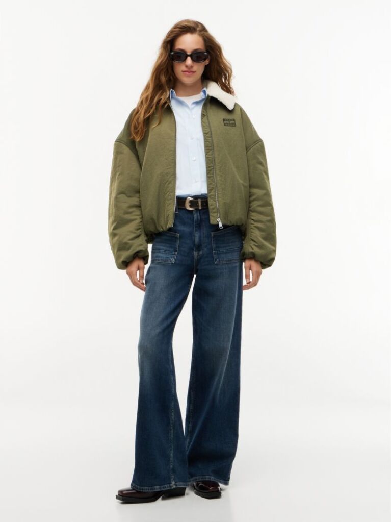 Πράσινο Τζάκετ Bomber Oversized Με Γιακά Από Συνθετική Γούνα  Γυναίκες