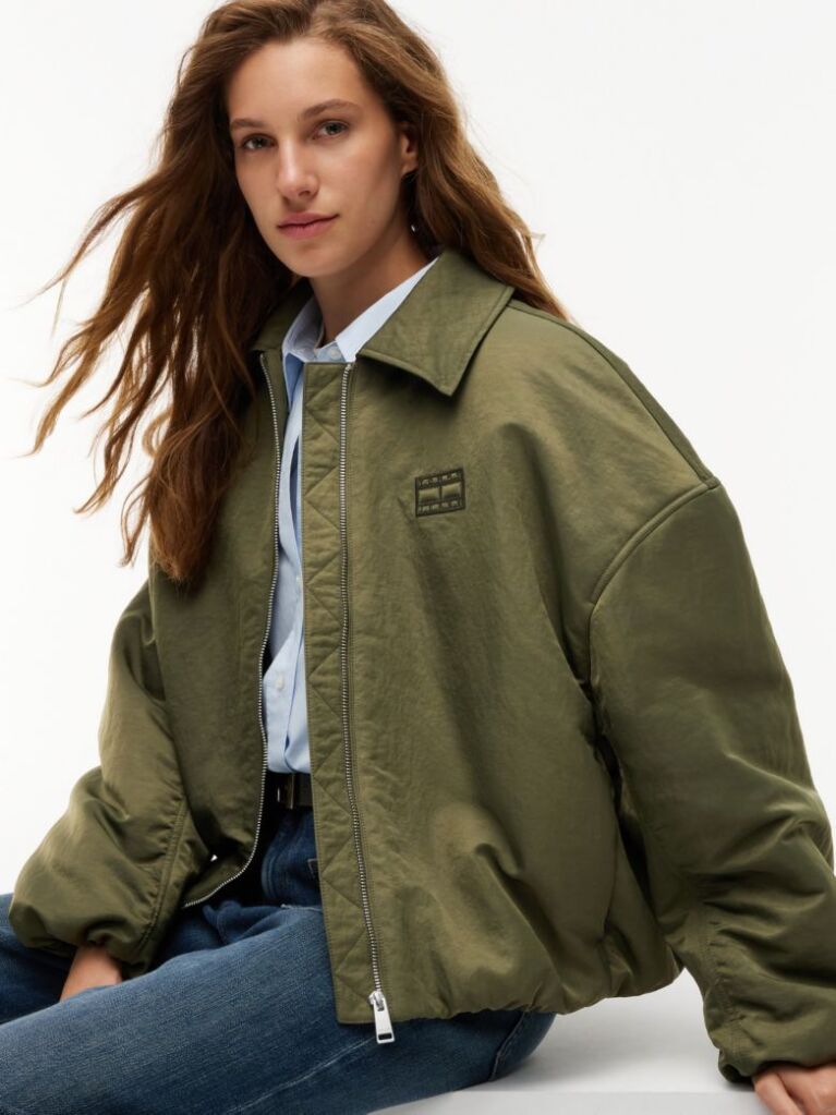 Πράσινο Τζάκετ Bomber Oversized Με Γιακά Από Συνθετική Γούνα  Γυναίκες