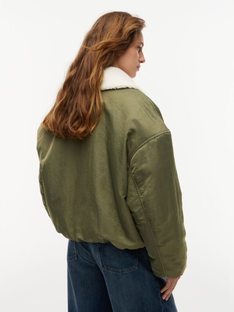 Πράσινο Τζάκετ Bomber Oversized Με Γιακά Από Συνθετική Γούνα  Γυναίκες