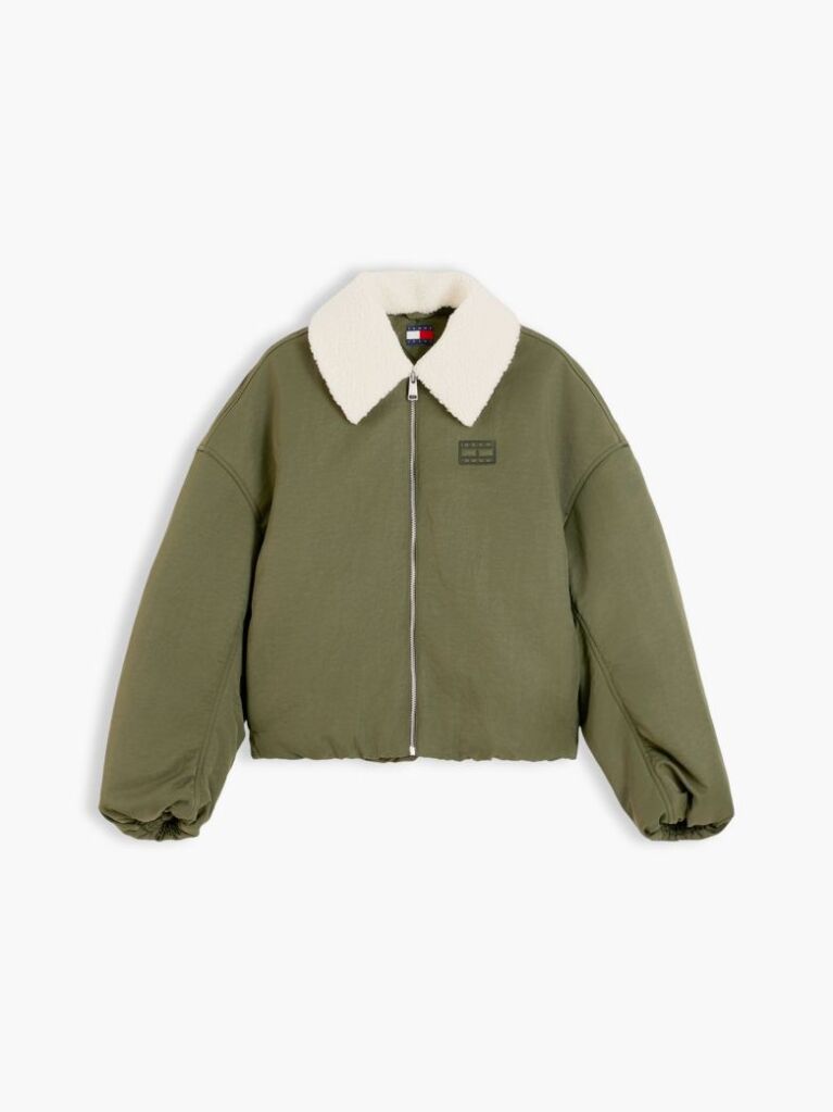 Πράσινο Τζάκετ Bomber Oversized Με Γιακά Από Συνθετική Γούνα  Γυναίκες