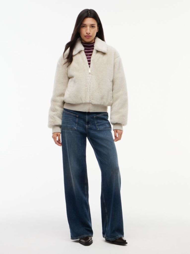 Beige Faux Fur Relaxed Zip-Thru Jacket  Women