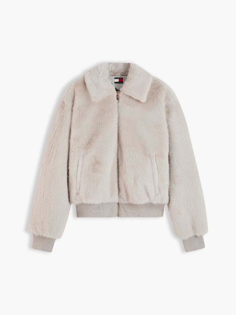Beige Faux Fur Relaxed Zip-Thru Jacket  Women